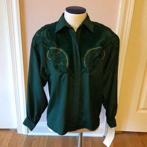 NWT Vintage Loretta Green Beaded Blouse